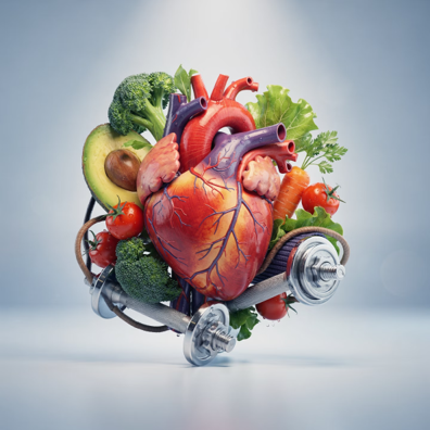 Herz mit Gemüse und Hanteln KI-Gamma Bild 2026