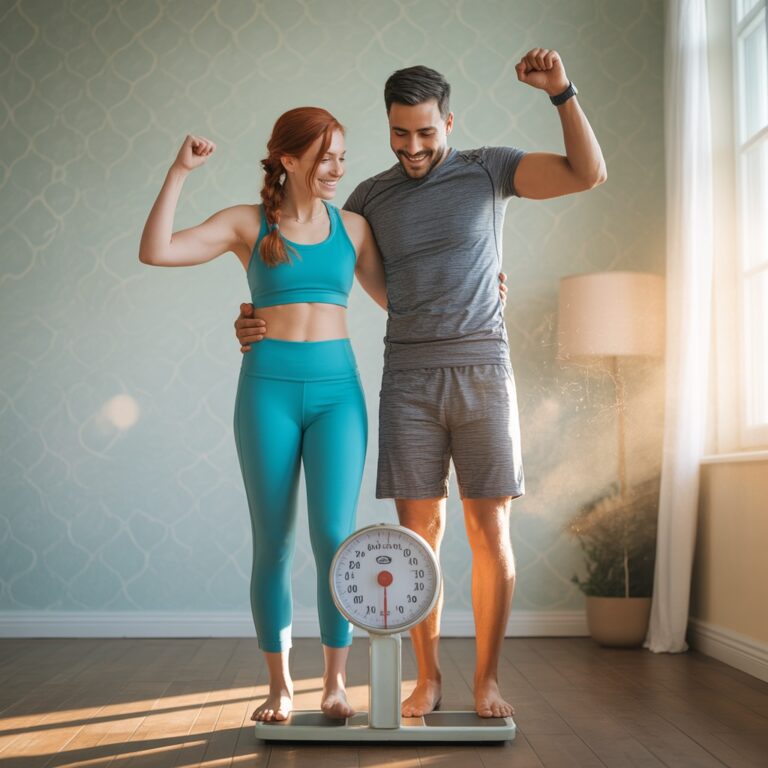 WAAGE junger Mann und Frau auf Waage Gamma KI Foto Kopie